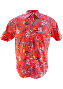 Kansas Jayhawks Mens Red Vintage Wash Floral Short Sleeve Dress Shirt
