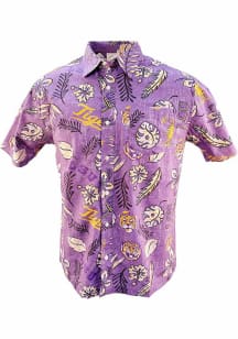 Wes and Willy LSU Tigers Mens Purple Vintage Wash Floral Short Sleeve Dress Shirt