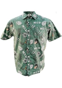 Wes and Willy Michigan State Spartans Mens Green Vintage Wash Floral Short Sleeve Dress Shirt