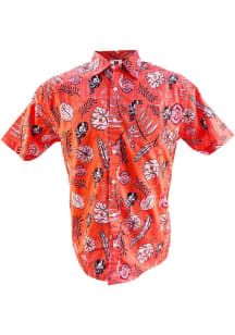 Mens Ohio State Buckeyes Red Wes and Willy Vintage Wash Floral Short Sleeve Dress Shirt