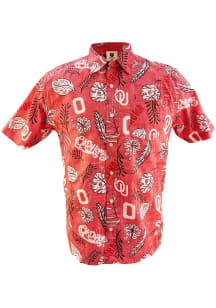 Wes and Willy Oklahoma Sooners Mens Crimson Vintage Wash Floral Short Sleeve Dress Shirt