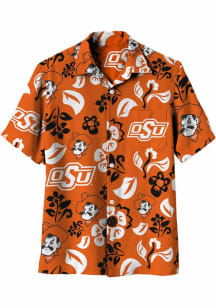 Wes and Willy Oklahoma State Cowboys Mens Orange Floral Button Down Short Sleeve Dress Shirt