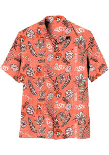 Wes and Willy Oklahoma State Cowboys Mens Orange Vintage Wash Floral Short Sleeve Dress Shirt