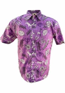 Wes and Willy TCU Horned Frogs Mens Purple Vintage Wash Floral Short Sleeve Dress Shirt