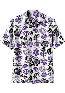 Wes and Willy TCU Horned Frogs Mens White Vault Floral Short Sleeve Dress Shirt