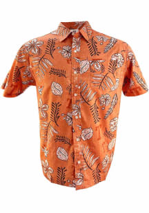 Wes and Willy Texas Longhorns Mens Burnt Orange Vintage Wash Floral Short Sleeve Dress Shirt