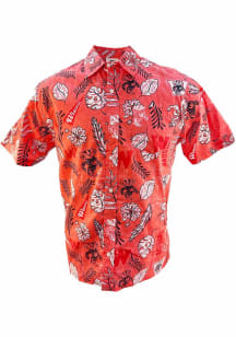 Wes and Willy Wisconsin Badgers Mens Red Vintage Wash Floral Short Sleeve Dress Shirt