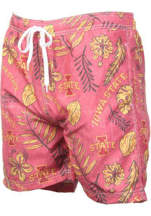 Wes and Willy Iowa State Cyclones Mens Red Vintage Floral Swim Trunks