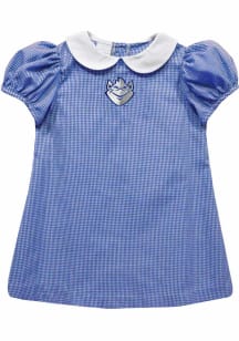 Vive La Fete Saint Louis Billikens Baby Girls Blue Gingham Collar Short Sleeve Dress