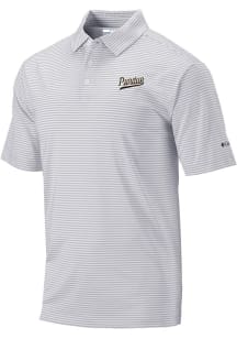 Mens Purdue Boilermakers Grey Columbia Vault Heat Seal Omni Wick Club Invite Short Sleeve Polo Shi..