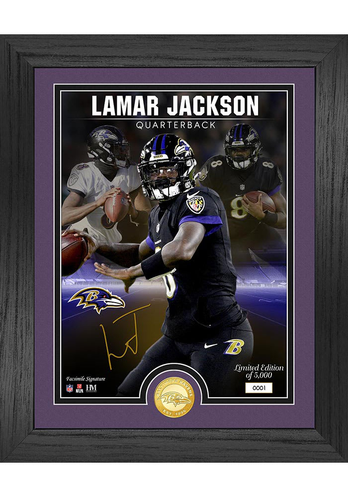 Lamar Jackson Baltimore Ravens Signature Bronze Coin Photo Plaque
