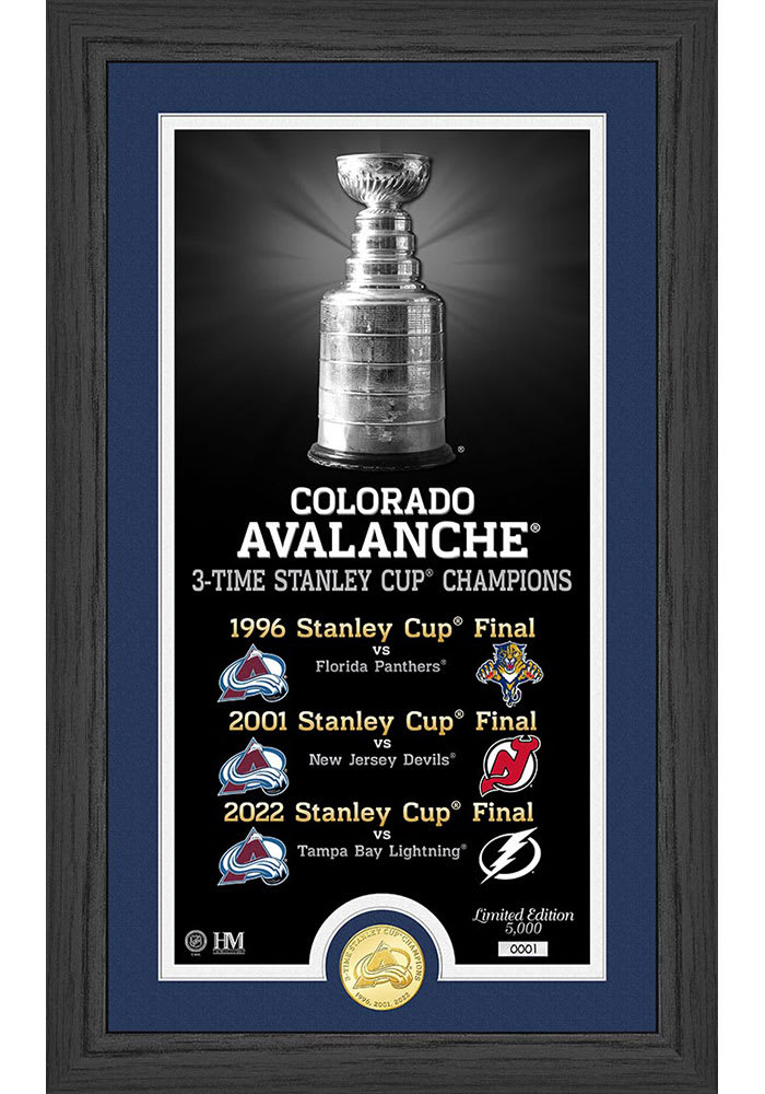 Colorado Avalanche 3 Time Stanley Cup Champions Bronze Coin Legacy Photo Plaque