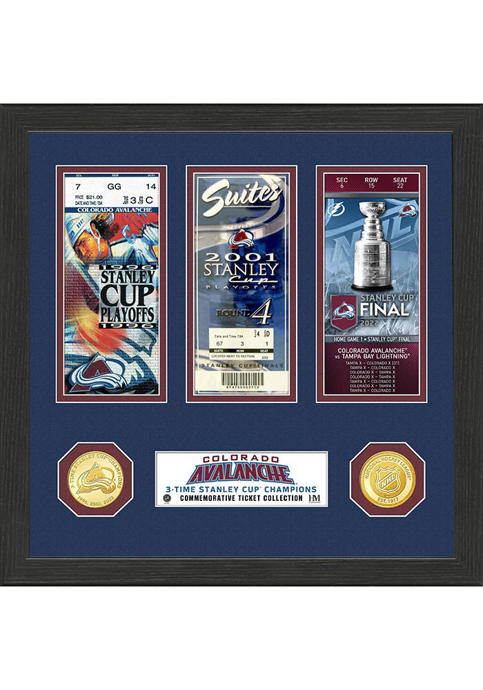 Colorado Avalanche 3 Time Stanley Cup Champions Ticket Collection Picture Frame