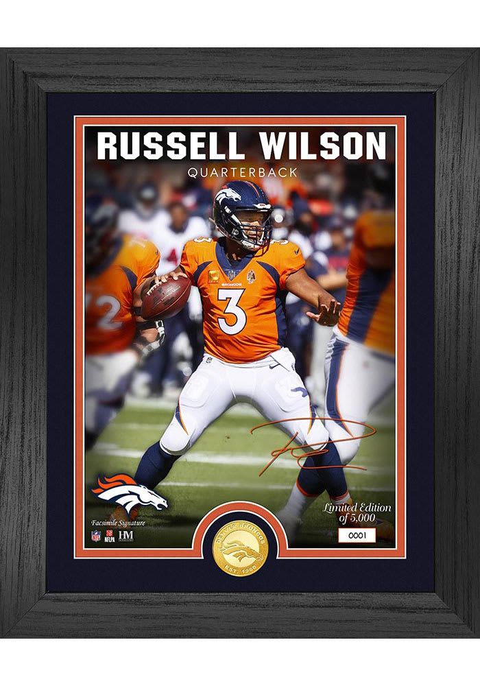 Russell Wilson Denver Broncos Signature Bronze Coin Photo Plaque