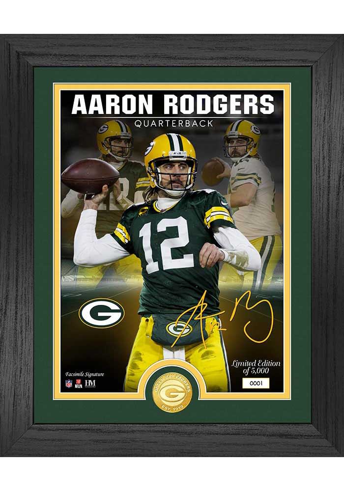 Aaron Rodgers Green Bay Packers Signature Bronze Coin Photo Plaque