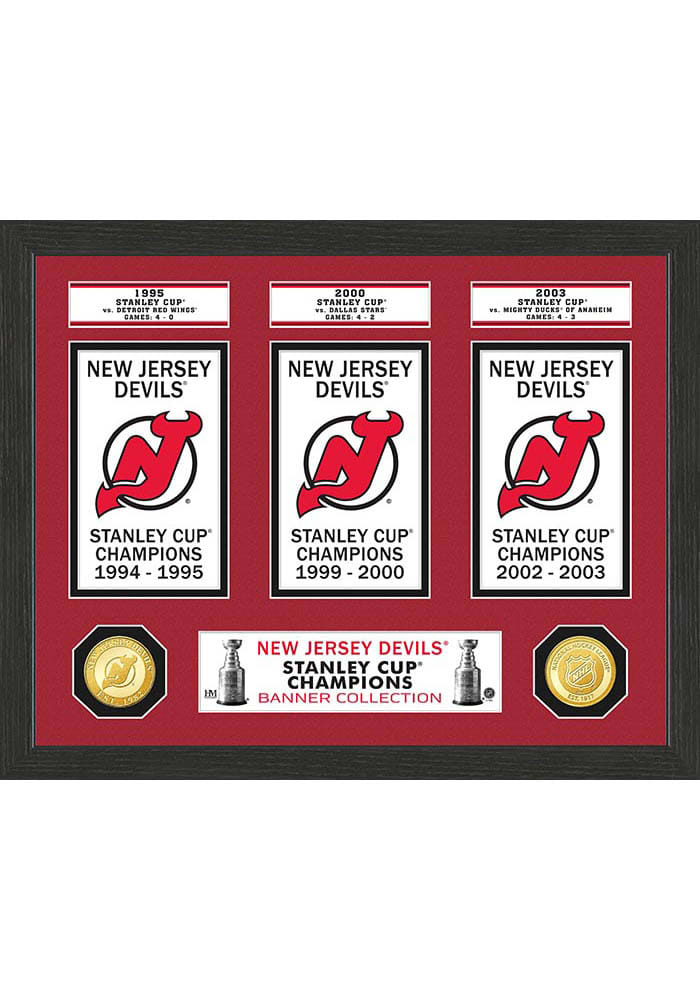 New Jersey Devils Stanley Cup Banner Collection Plaque BLACK