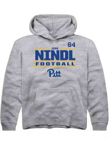 Josh Nindl Rally Youth Grey Pitt Panthers NIL Stacked Box Long Sleeve Player Hoodie