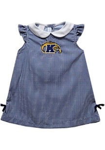 Vive La Fete Kent State Golden Flashes Toddler Girls Blue Gingham Short Sleeve Dress