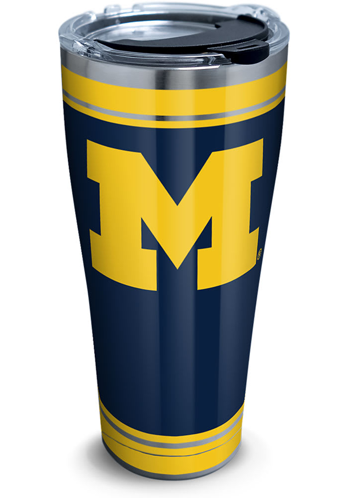 GameDay Novelty NCAA Michigan Wolverines 16oz Insulated Platinum Gripper Travel Tumbler with No Spill Flip Lid 