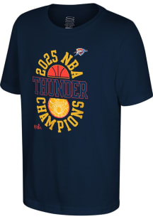 Oklahoma City Thunder Youth Navy Blue 2025 Finals Champion Tunnel Vision Short Sleeve T-Shirt