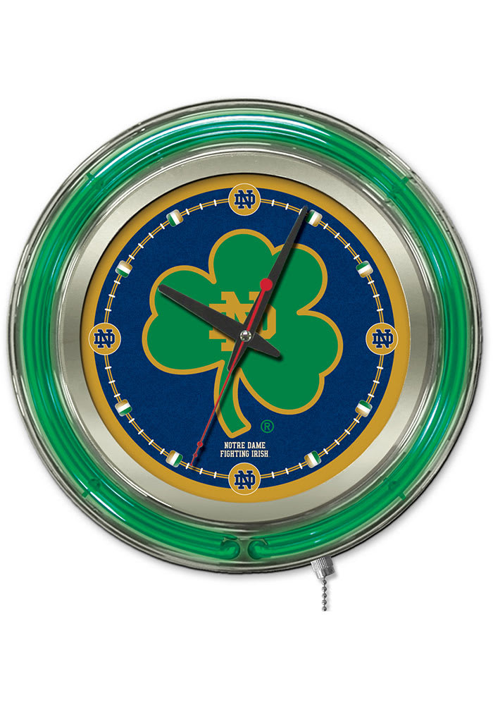 Notre Dame Fighting Irish 15 in Shamrock Neon Wall Clock