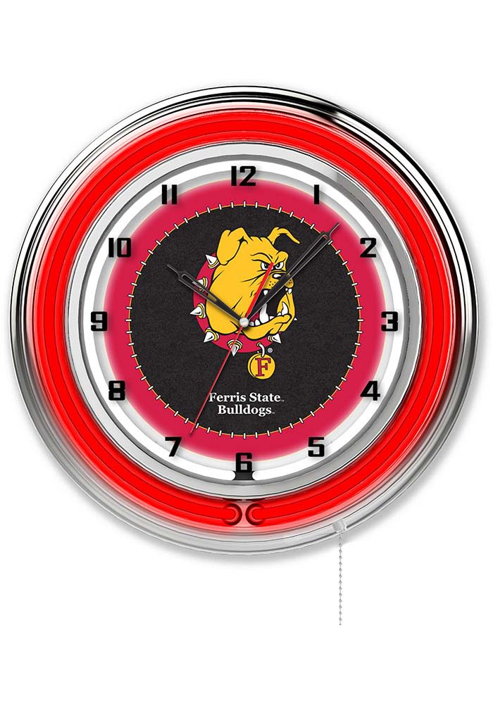 Ferris State Bulldogs 19 in Neon Wall Clock