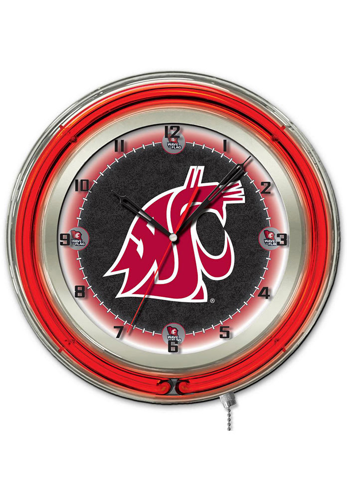 Washington State Cougars 19 in Neon Wall Clock