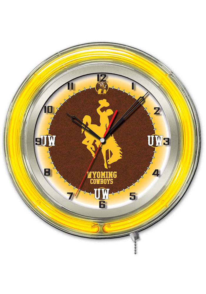 Wyoming Cowboys 19 in Neon Wall Clock