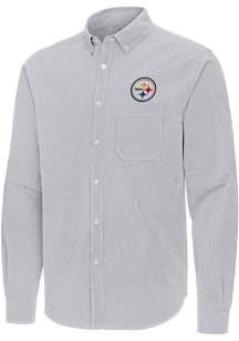 Antigua Pittsburgh Steelers Mens Ash Porter Long Sleeve Dress Shirt