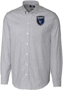 Cutter and Buck San Jose Earthquakes Mens Charcoal Stretch Oxford Stripe Big and Tall Dress Shirt