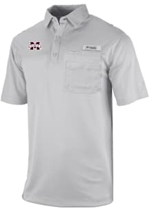 Columbia Mississippi State Bulldogs Mens Grey Heat Seal Omni Wick Flycaster Short Sleeve Polo