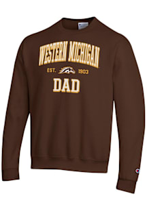 Champion Western Michigan Broncos Mens Brown Est Date Dad Powerblend Long Sleeve Crew Sweatshirt