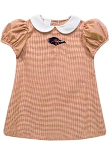 Vive La Fete UTSA Roadrunners Toddler Girls Orange Gingham Collar Short Sleeve Dress
