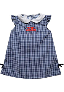 Vive La Fete Ole Miss Rebels Toddler Girls Navy Blue Gingham Short Sleeve Dress
