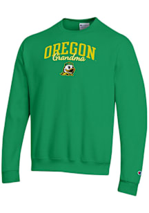 Champion Oregon Ducks Mens Green Grandma Script Powerblend Long Sleeve Crew Sweatshirt