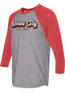 Kansas City Grey Shadowed Raglan ¾ Sleeve T Shirt