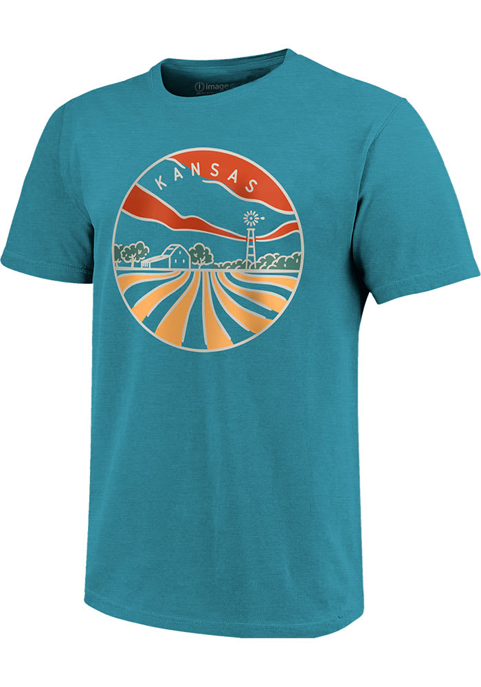 Kansas Teal Farm Line Icon Short Sleeve T Shirt