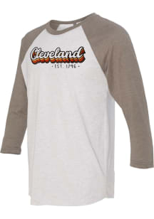 Cleveland White Stacked Script Raglan ¾ Sleeve T Shirt