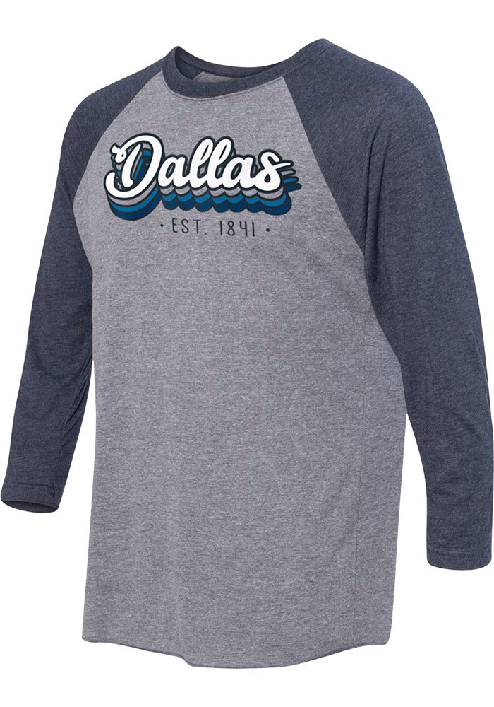 Dallas Grey Stacked Script Raglan ¾ Sleeve T Shirt
