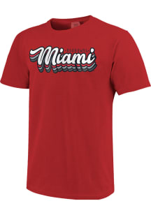 Miami RedHawks Womens Red Retro Script Stack Short Sleeve T-Shirt