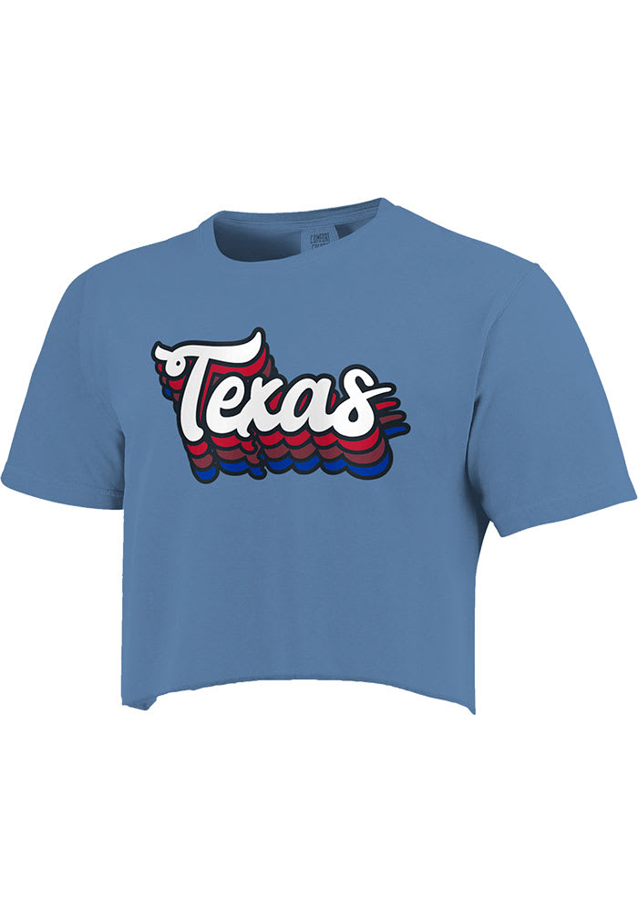 Texas Womens Light Blue Stacked Script Short Sleeve T-Shirt