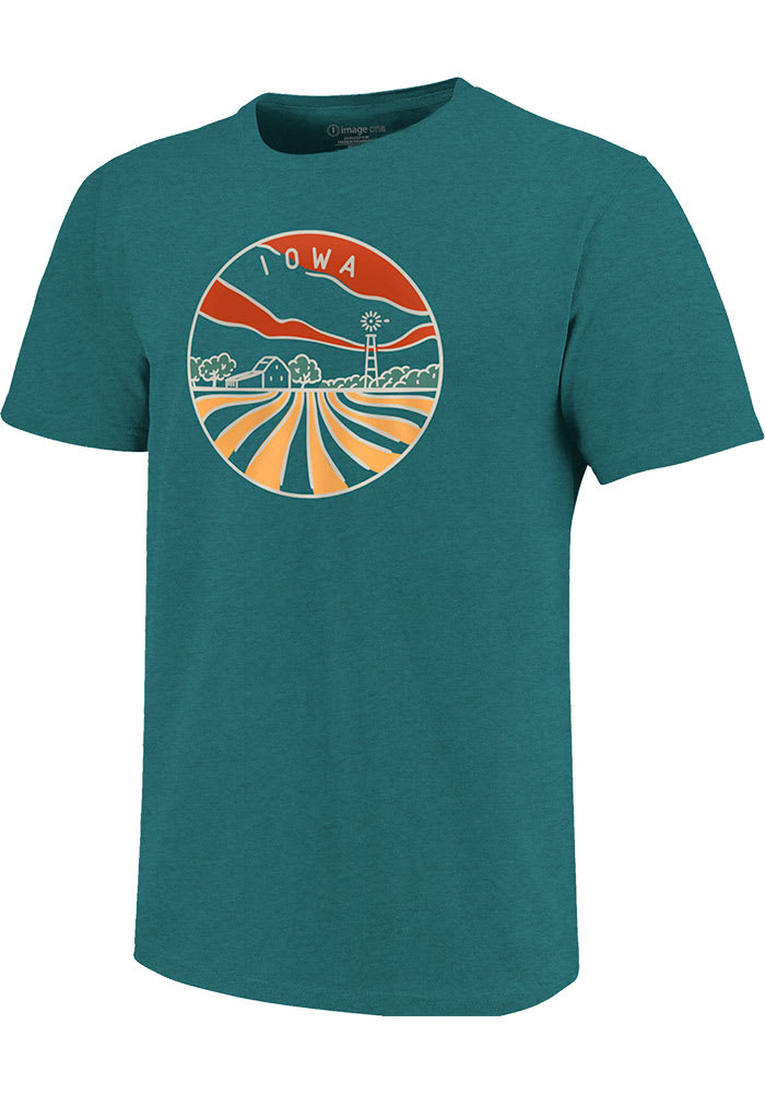 Iowa Teal Farm Lines Short Sleeve Fashion T Shirt