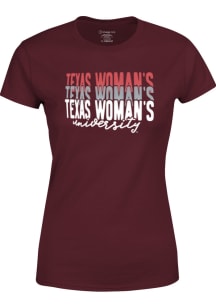 Texas Womans University Womens Maroon Triple Stack Script Short Sleeve T-Shirt