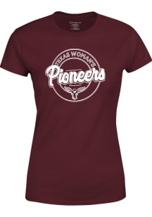 Texas Womans University Womens Maroon Vintage Type Circle Script Short Sleeve T-Shirt