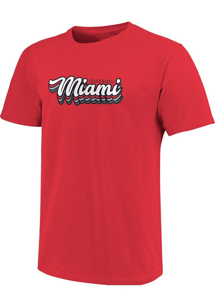 Miami RedHawks Womens Red Retro Script Stack Short Sleeve T-Shirt