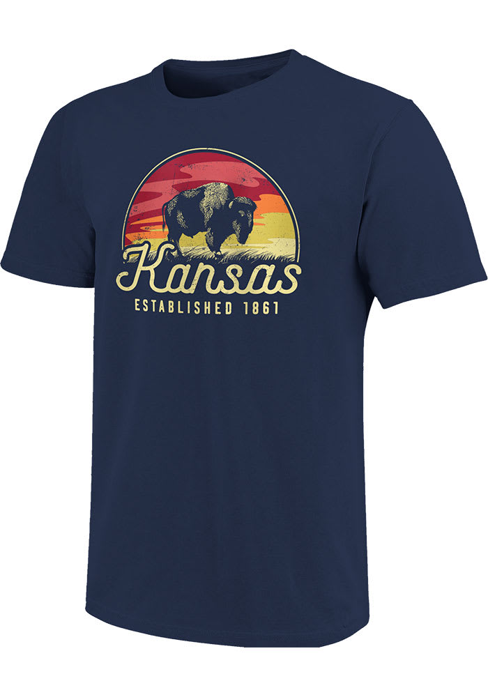 Kansas Navy Blue Buffalo Sunset Short Sleeve Fashion T Shirt