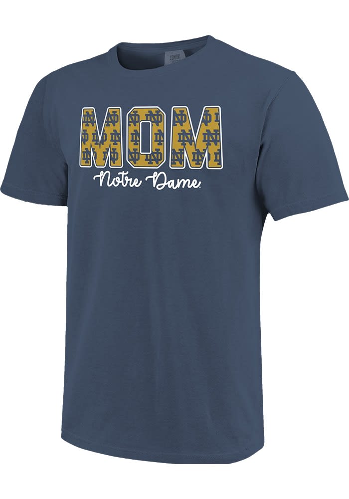 Notre Dame Fighting Irish Womens Navy Blue Block Mom Short Sleeve T Shirt