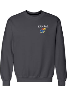 Kansas Jayhawks Mens Charcoal State Flag Flying Long Sleeve Crew Sweatshirt