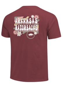 Arkansas Razorbacks Womens Crimson Retro Flower Frame Short Sleeve T-Shirt