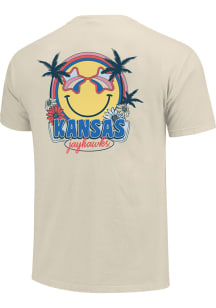 Kansas Jayhawks Womens Ivory Smiley Face Flowers Short Sleeve T-Shirt